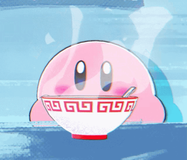 Kirby Swallowing Hot Noodles GIF