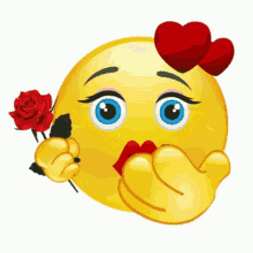 Kiss Emoji Holding Flowers GIF