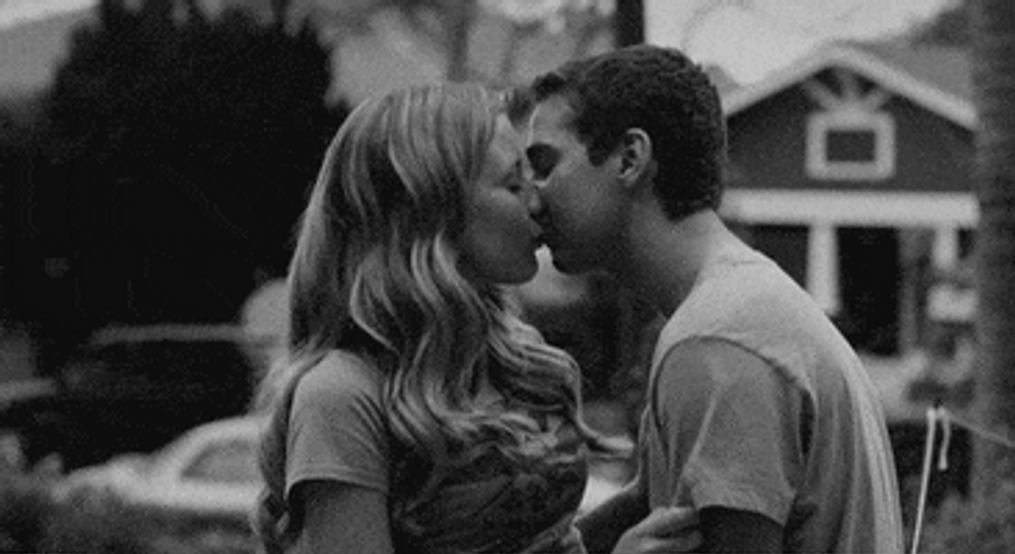 Kissing Couple Black And White GIF.