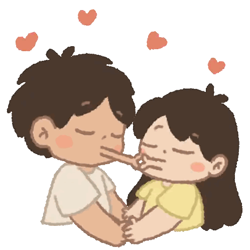 Kissing Couple with Hearts