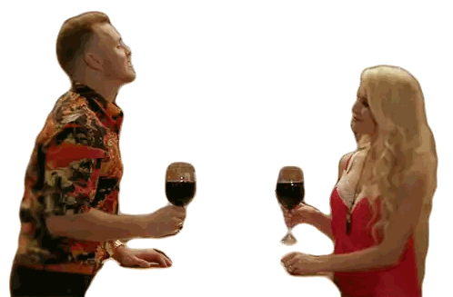 Kissing Couple With Wine Glasses
