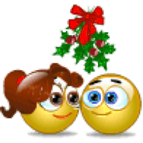 Kissing Emoji Pair Under Mistletoe GIF