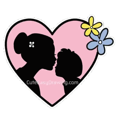 Kissing Woman Inside Heart Silhouette