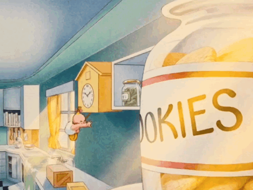 Kitchen Cartoon With Clock And Cookies GIF