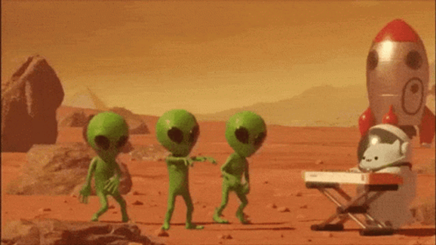 Kitten And Alien Dancing On Space GIF