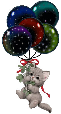Kitten Holding Mistletoe And Balloons