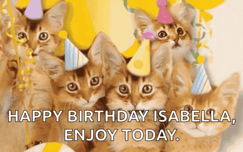 Kittens in Party Hats Happy Birthday Isabella