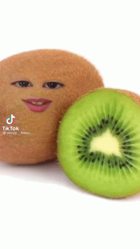 Kiwi With Face Next To Slice Of Kiwi GIF