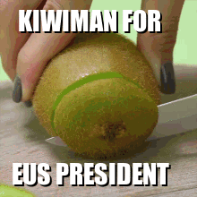 Kiwiman for EU President Cutting Kiwi
