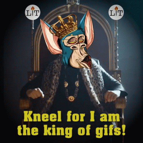 kneel for i am the king of gifs written in yellow