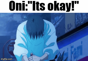 Kneeling Man in Front of Oni's Okay Sign