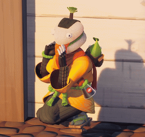 Kneeling Man Statue Holding Pear And Sword GIF
