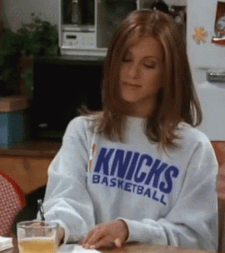 Knicks Sweatshirt Jennifer Aniston Friends GIF
