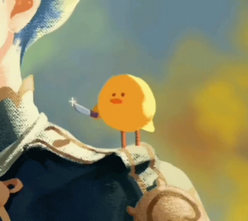 Yellow Bird Holding Small Knife GIF