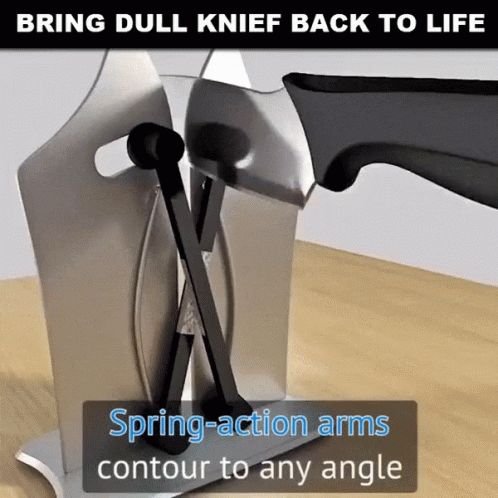 Knife Sharpened On Spring Action Arm GIF