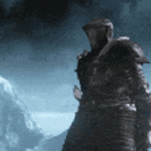 Knight in Armor Standing in Dark Video Game