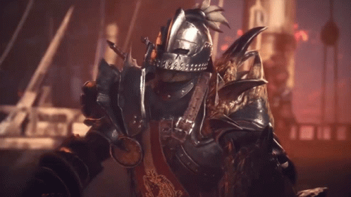 Knight in Helmet and Armor Holding Medal