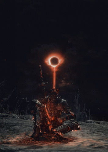 Knight Sitting by Fire with Sword and Ring of Fire