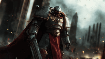 Knight with Red Cape and Skull on Chest