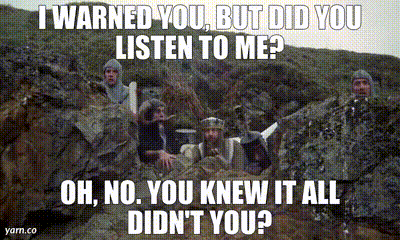Knights Hiding in Cave Saying I Warned You But Did You Listen