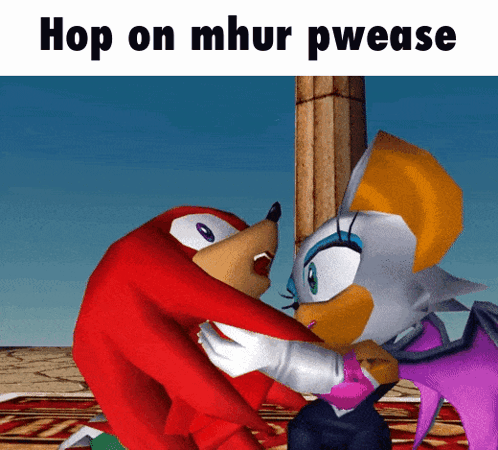 Knuckles and Rouge Hugging From Sonic