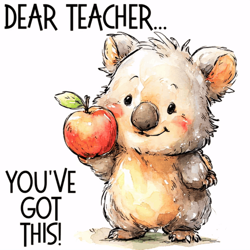 Koala Bear Holding Apple Dear Teacher You've Got This