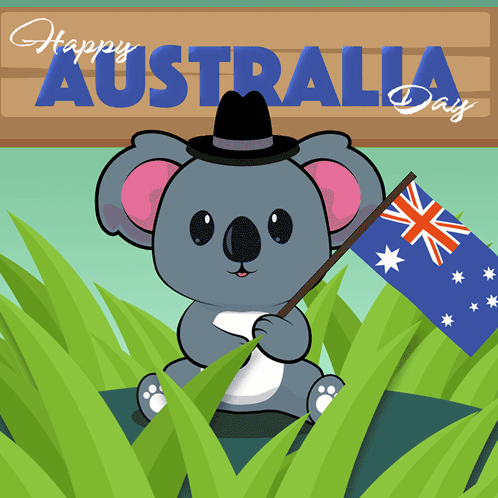 Koala Bear Holding Australian Flag with Happy Australia Day Sign