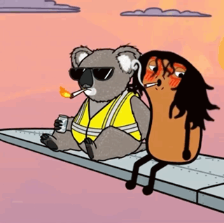 Koala Yellow Vest Smoking Cigarette Holding Beer GIF