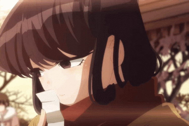 Komi Covering Mouth With Paper GIF