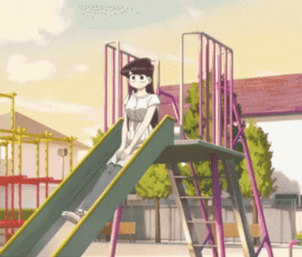Komi Going Down A Slide GIF