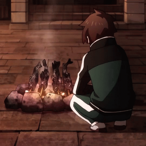 Konosuba Kazuma Grilling Fish Thumbs Up GIF