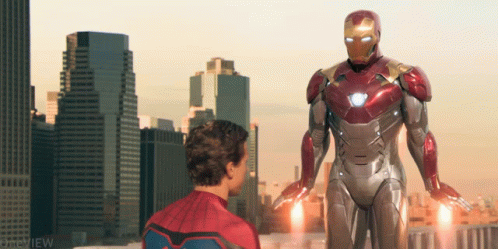 Korean Iron Man & Spiderman Talk GIF