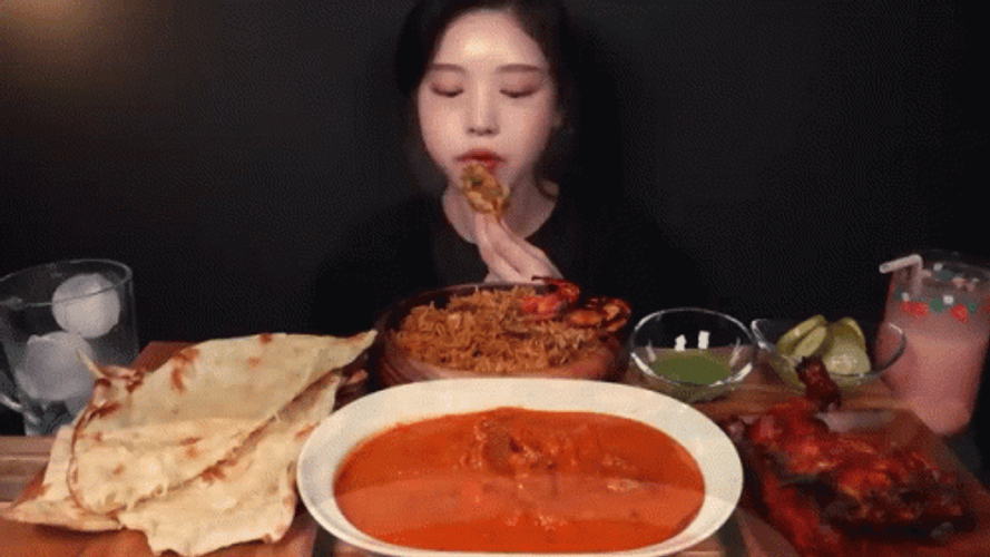 Korean Mukbang Eating Indian Curry GIF