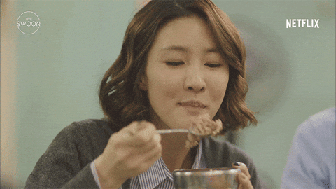 Korean Woman With Short Hair Eating Rice GIF