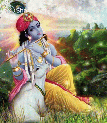 Krishna Playing Flute with Cow