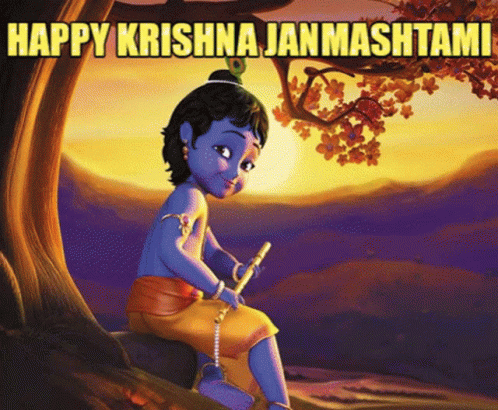 Krishna Sitting Under Tree Happy Krishna Janmashtami