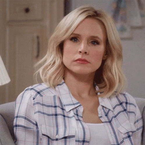 Kristen Bell A Good Place Shaking Her Head GIF