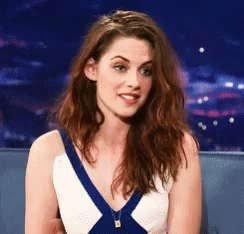Kristen Stewart Giggle Smile While Seating GIF