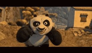 Kung Fu Panda Smiling in Front of Building