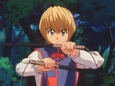 Kurapika Unsheathing Dual Swords GIF