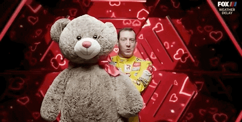Kyle Busch Hugging Teddy Bear GIF