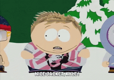 Kyle From South Park Is Wearing A Pink And White Jacket GIF