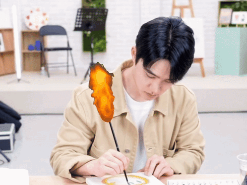 Kyungsoo Writing Fire Burning Pen GIF