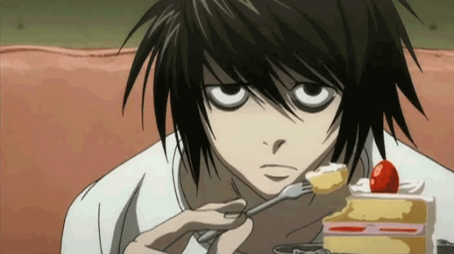 L Death Note Eating Strawberry Cake GIF