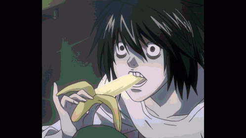 L From Death Note Is Eating A Banana With His Mouth Open GIF