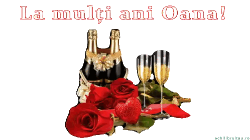 La Multi Ani Oana Greeting Card with Roses and Champagne