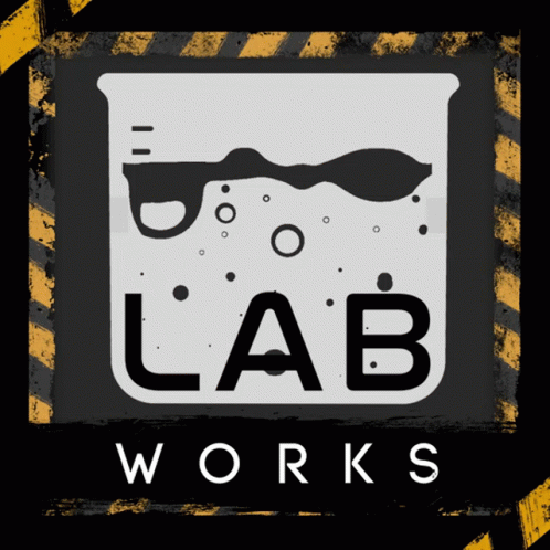 Lab Works Logo With Beaker of Liquid