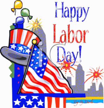 Labor Day Greeting Card With Flag Balloons Fireworks GIF