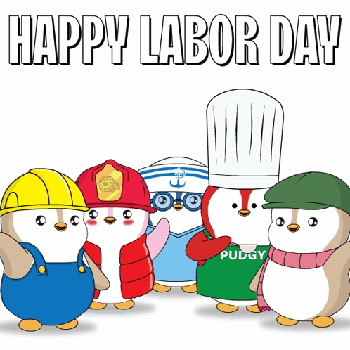 Labor Day Weekend Penguin Workers GIF