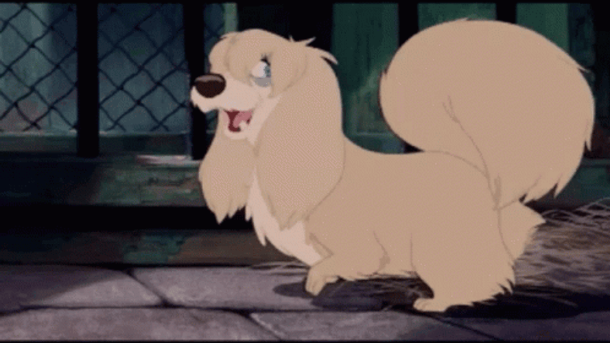 Lady And The Tramp Peg Walk And Sits GIF